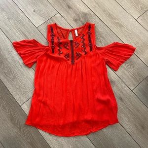 Red and Navy Open Shoulder Top